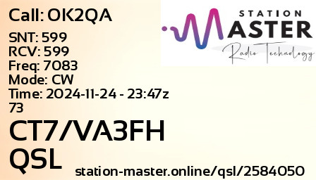 QSL Card for CT7/VA3FH QSO with OK2QA