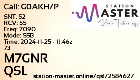 QSL Card for M7GNR QSO with G0AKH/P