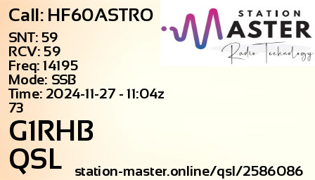 QSL Card for G1RHB QSO with HF60ASTRO