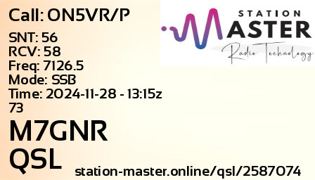 QSL Card for M7GNR QSO with ON5VR/P