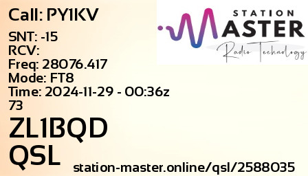 QSL Card for ZL1BQD QSO with PY1KV