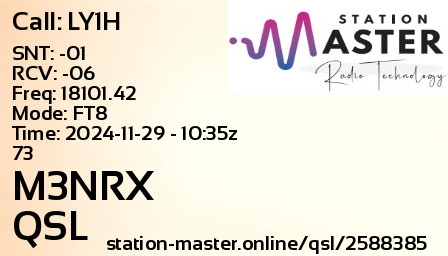 QSL Card for M3NRX QSO with LY1H