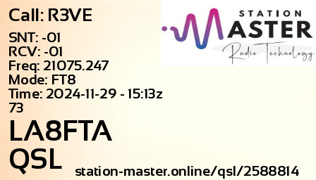 QSL Card for LA8FTA QSO with R3VE