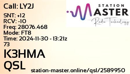 QSL Card for K3HMA QSO with LY2J