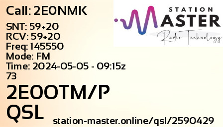 QSL Card for 2E0OTM/P QSO with 2E0NMK