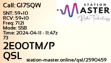 QSL Card for 2E0OTM/P QSO with GI7SQW