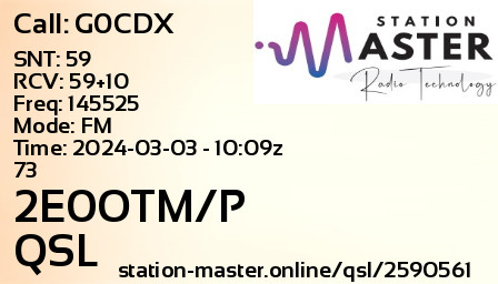 QSL Card for 2E0OTM/P QSO with G0CDX