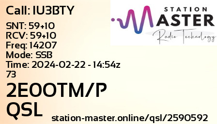 QSL Card for 2E0OTM/P QSO with IU3BTY