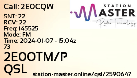 QSL Card for 2E0OTM/P QSO with 2E0CQW