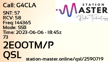 QSL Card for 2E0OTM/P QSO with G4CLA