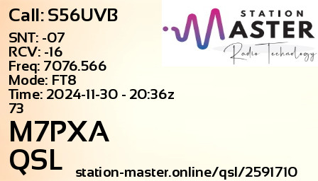 QSL Card for M7PXA QSO with S56UVB