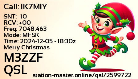 QSL Card for M3ZZF QSO with IK7MIY