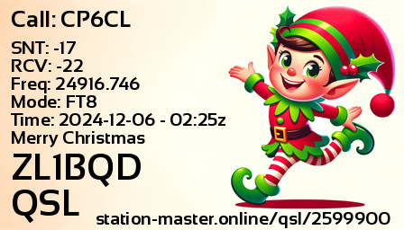 QSL Card for ZL1BQD QSO with CP6CL