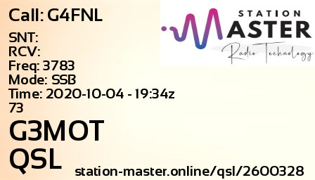 QSL Card for G3MOT QSO with G4FNL