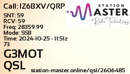 QSL Card for G3MOT QSO with IZ6BXV/QRP