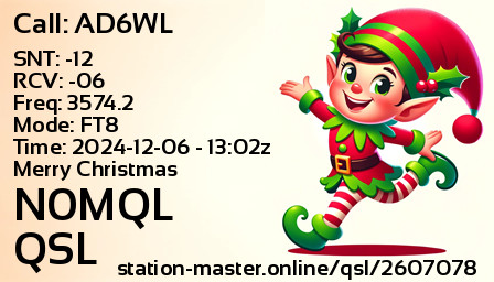 QSL Card for N0MQL QSO with AD6WL