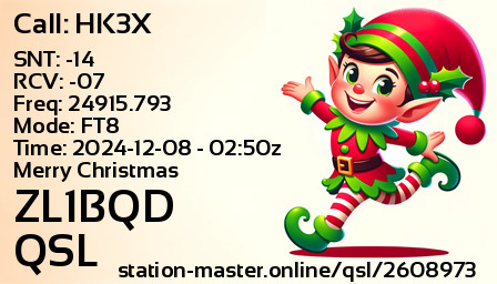 QSL Card for ZL1BQD QSO with HK3X