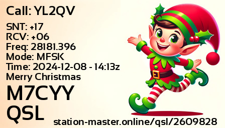 QSL Card for M7CYY QSO with YL2QV
