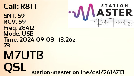 QSL Card for M7UTB QSO with R8TT