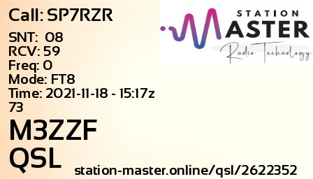 QSL Card for M3ZZF QSO with SP7RZR