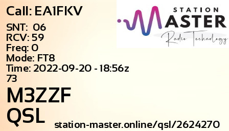 QSL Card for M3ZZF QSO with EA1FKV