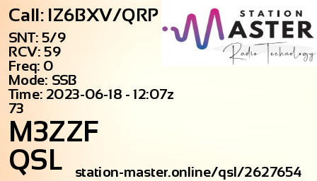 QSL Card for M3ZZF QSO with IZ6BXV/QRP