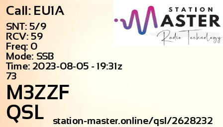QSL Card for M3ZZF QSO with EU1A