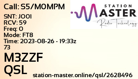 QSL Card for M3ZZF QSO with S5/M0MPM