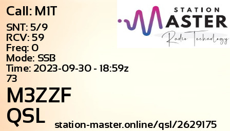 QSL Card for M3ZZF QSO with M1T