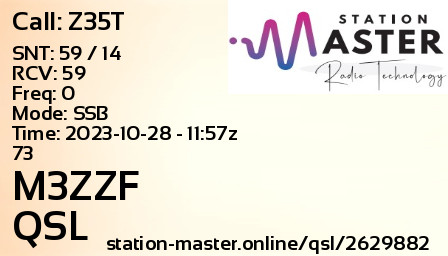 QSL Card for M3ZZF QSO with Z35T