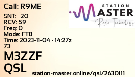 QSL Card for M3ZZF QSO with R9ME
