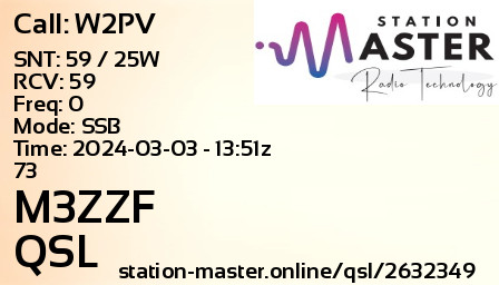 QSL Card for M3ZZF QSO with W2PV