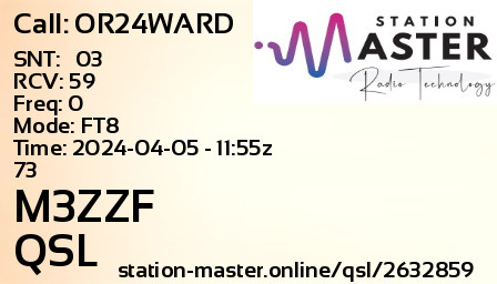 QSL Card for M3ZZF QSO with OR24WARD