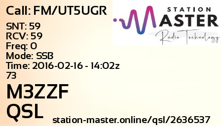 QSL Card for M3ZZF QSO with FM/UT5UGR