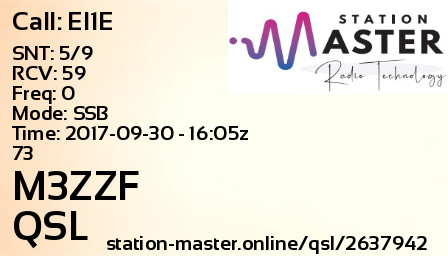 QSL Card for M3ZZF QSO with EI1E