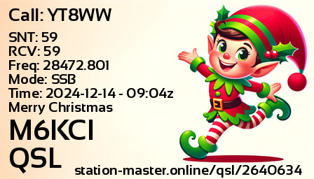 QSL Card for M6KCI QSO with YT8WW