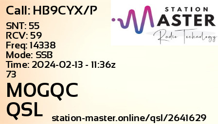 QSL Card for M0GQC QSO with HB9CYX/P