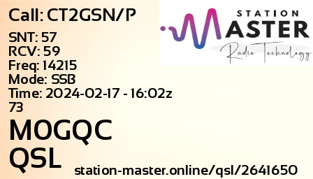 QSL Card for M0GQC QSO with CT2GSN/P