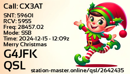 QSL Card for G4JFK QSO with CX3AT