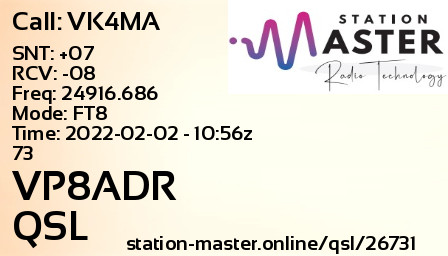 QSL Card for VP8ADR QSO with VK4MA