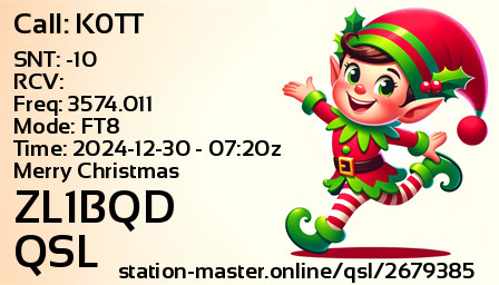 QSL Card for ZL1BQD QSO with K0TT