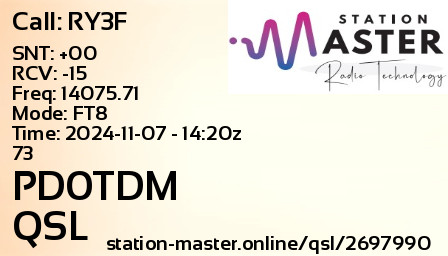 QSL Card for PD0TDM QSO with RY3F