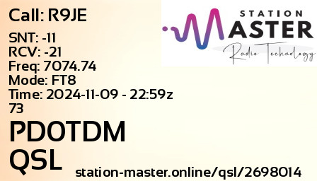 QSL Card for PD0TDM QSO with R9JE