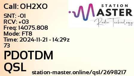 QSL Card for PD0TDM QSO with OH2XO