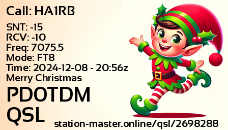 QSL Card for PD0TDM QSO with HA1RB