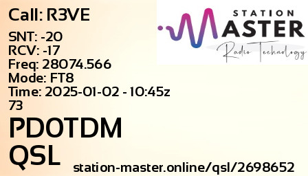 QSL Card for PD0TDM QSO with R3VE