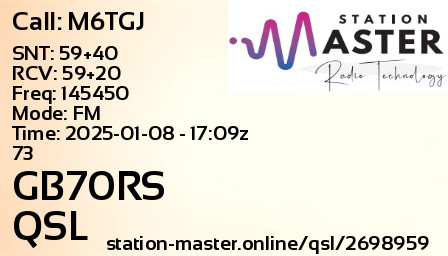 QSL Card for GB70RS QSO with M6TGJ