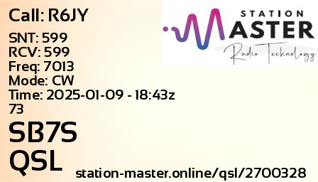 QSL Card for SB7S QSO with R6JY