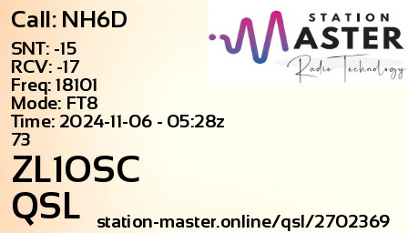 QSL Card for ZL1OSC QSO with NH6D