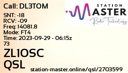 QSL Card for ZL1OSC QSO with DL3TOM